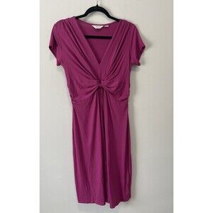 Seraphine Maternity Short Sleeve Knot Front Dress Fuchsia Pink Size 6 Stretch